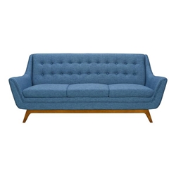 Janson Mid-Century Sofa in Champagne Wood Finish and Blue Fabric 