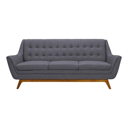 Janson Mid-Century Sofa in Champagne Wood Finish and Dark Grey Fabric 