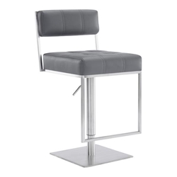 Michele Contemporary Swivel Bar Stool in Brushed Stainless Steel and Grey Faux Leather 
