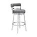 Madrid Contemporary 30" Height Bar Stool in Brushed Stainless Steel Finish and Grey Faux Leather - ARL1448