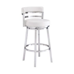 Madrid Contemporary 30" Height Bar Stool in Brushed Stainless Steel Finish and White Faux Leather 