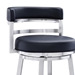 Madrid Contemporary 26" Counter Height Bar Stool in Brushed Stainless Steel Finish and Black Faux Leather - ARL1453