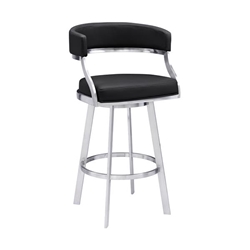 Saturn Contemporary 30" Height Bar Stool in Brushed Stainless Steel Finish and Black Faux Leather 