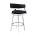 Saturn Contemporary 26" Counter Height Bar Stool in Brushed Stainless Steel Finish and Black Faux Leather - ARL1457