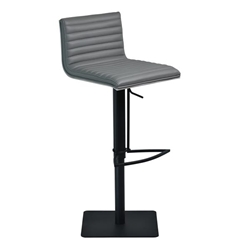 Cafe Adjustable Swivel Bar Stool in Gray Faux Leather with Black Metal Finish and Gray Walnut Veneer Back 