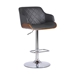 Toby Contemporary Adjustable Bar Stool in Chrome Finish with Grey Faux Leather and Walnut Finish - ARL1488