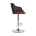 Toby Contemporary Adjustable Bar Stool in Chrome Finish with Black Faux Leather and Walnut Finish - ARL1489