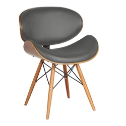 Cassie Mid-Century Dining Chair in Walnut Wood and Gray Faux Leather 
