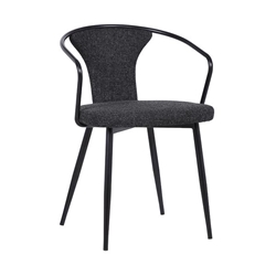 Francis Contemporary Dining Chair in Black Powder Coated Finish and Black Fabric 