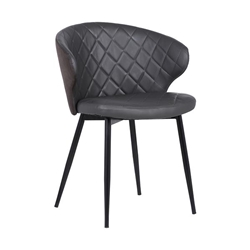 Ava Contemporary Dining Chair in Black Powder Coated Finish and Grey Faux Leather 