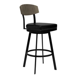 Frisco 26" Counter Height Bar Stool in Matte Black Finish with Black Faux Leather and Grey Walnut 