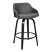 Alec Contemporary 26" Counter Height Swivel Bar Stool in Black Brush Wood Finish and Grey Faux Leather - ARL1519