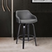Alec Contemporary 26" Counter Height Swivel Bar Stool in Black Brush Wood Finish and Grey Faux Leather - ARL1519