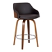 Alec Contemporary 26" Counter Height Swivel Bar Stool in Walnut Wood Finish and Brown Faux Leather - ARL1521