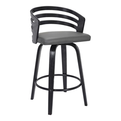 Jayden Contemporary 30" Bar Height Swivel Bar Stool in Black Brush Wood Finish and Grey Faux Leather 