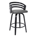 Jayden Contemporary 30" Bar Height Swivel Bar Stool in Black Brush Wood Finish and Grey Faux Leather - ARL1524