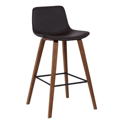 Maddie Contemporary Bar Stool in Walnut Wood Finish and Brown Faux Leather 