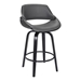 Mona Contemporary 26" Counter Height Swivel Bar Stool in Black Brush Wood Finish and Grey Faux Leather - ARL1526