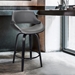Mona Contemporary 30" Bar Height Swivel Bar Stool in Black Brush Wood Finish and Grey Faux Leather - ARL1527