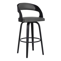 Shelly Contemporary 26" Counter Height Swivel Bar Stool in Black Brush Wood Finish and Grey Faux Leather 