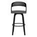 Shelly Contemporary 30" Bar Height Swivel Bar Stool in Black Brush Wood Finish and Grey Faux Leather - ARL1531