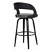 Shelly Contemporary 30" Bar Height Swivel Bar Stool in Black Brush Wood Finish and Grey Faux Leather - ARL1531