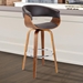 Julyssa 26" Mid-Century Swivel Counter Height Bar Stool in Brown Faux Leather with Walnut Wood - ARL1543
