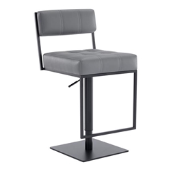 Michele Contemporary Swivel Adjustable Bar Stool in Matte Black Finish and Grey Faux Leather 