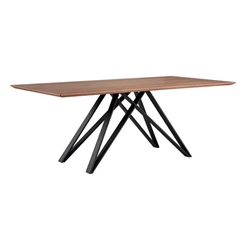 Modena Contemporary Dining Table in Matte Black Finish and Walnut Wood Top 