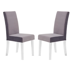 Dalia Modern and Contemporary Dining Chair in Gray Velvet with Acrylic Legs - Set of 2 