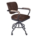 Brice Modern Office Chair in Industrial Grey Finish and Brown Fabric with Pine Wood Arms - ARL1590