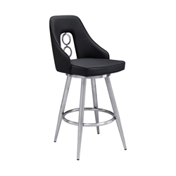 Ruby Contemporary 26" Counter Height Bar Stool in Brushed Stainless Steel Finish and Black Faux Leather 
