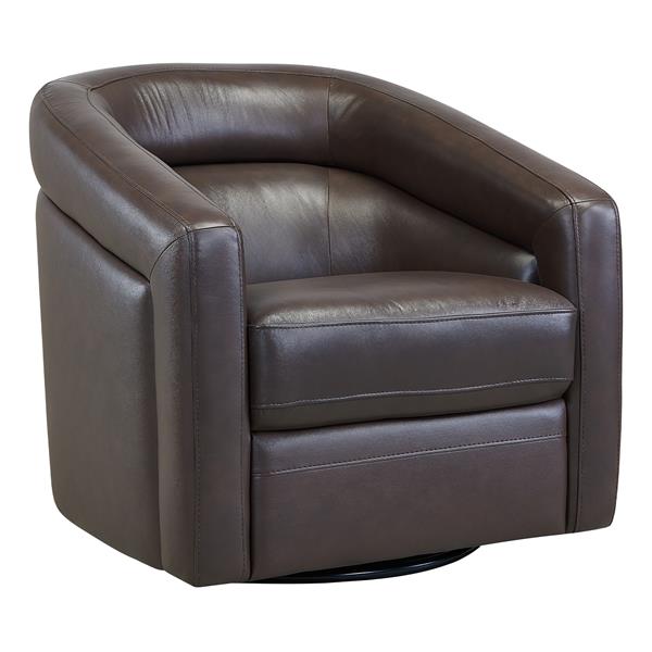 Desi Contemporary Swivel Accent Chair in Espresso Genuine Leather 