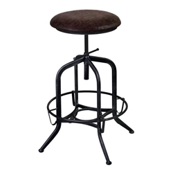 Elena Adjustable Bar Stool in Industrial Grey Finish with Brown Fabric Seat 