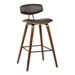 Fox 26" Mid-Century Counter Height Bar Stool in Brown Faux Leather with Walnut Wood - ARL1623