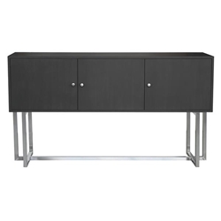 Prague Contemporary Buffet in Brushed Stainless Steel Finish and Gray Wood 