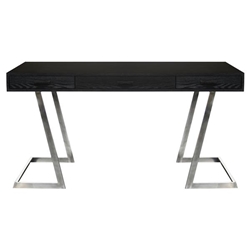 Juniper Contemporary Desk with Polished Stainless Steel Finish and Black Top 
