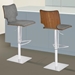 Sydney Adjustable Bar Stool in Brushed Stainless Steel with Vintage Grey Faux Leather and Walnut Wood Back - ARL1662