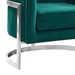 Kamila Contemporary Accent Chair in Green Velvet and Brushed Stainless Steel Finish - ARL1670