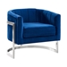 Kamila Contemporary Accent Chair in Blue Velvet and Brushed Stainless Steel Finish - ARL1671