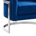 Kamila Contemporary Accent Chair in Blue Velvet and Brushed Stainless Steel Finish - ARL1671