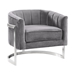 Kamila Contemporary Accent Chair in Grey Velvet and Brushed Stainless Steel Finish - ARL1672