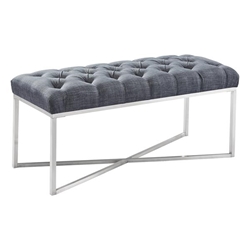 Noel Contemporary Bench in Slate Grey Linen and Brushed Stainless Steel Finish 