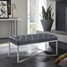 Noel Contemporary Bench in Grey Faux Leather and Brushed Stainless Steel Finish - ARL1674