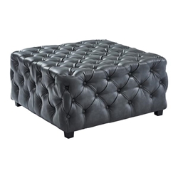 Taurus Contemporary Ottoman in Grey Faux Leather with Wood Legs 
