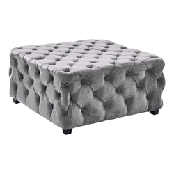 Taurus Contemporary Ottoman in Grey Velvet with Wood Legs 