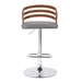 Adele Mid-Century Adjustable Swivel Bar Stool in Chrome with Grey Faux Leather and Walnut Veneer - ARL1705