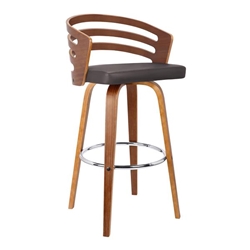 Jayden 26" Mid-Century Swivel Counter Height Bar Stool in Brown Faux Leather with Walnut Veneer 