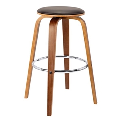 Harbor 26" Mid-Century Swivel Counter Height Backless Bar Stool in Brown Faux Leather with Walnut Veneer 