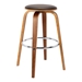 Harbor 30" Mid-Century Swivel Bar Height Backless Bar Stool in Brown Faux Leather with Walnut Veneer - ARL1711